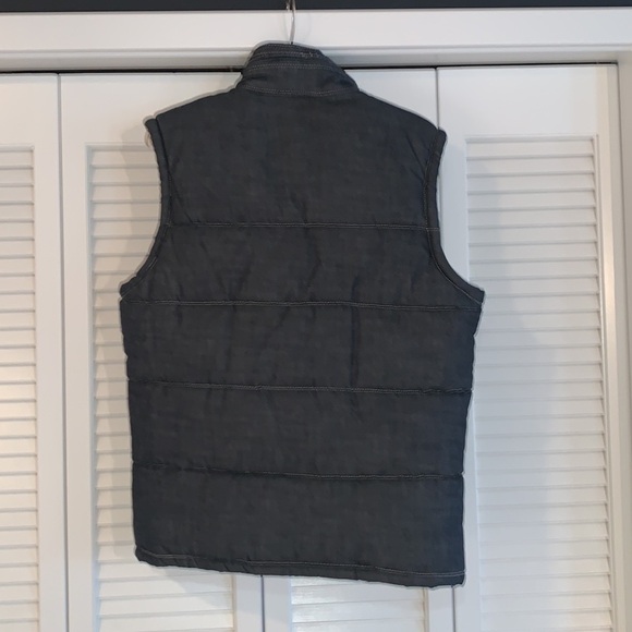 Ecko Unltd. Dark Blue Denim Puffer Winter Vest w/ Camo Lining Hidden Hood Size M - Picture 2 of 7